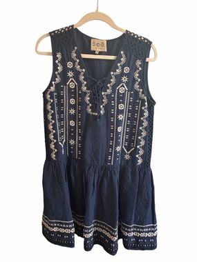 Sea New York "Maya" Embroidered Sleeveless Dress